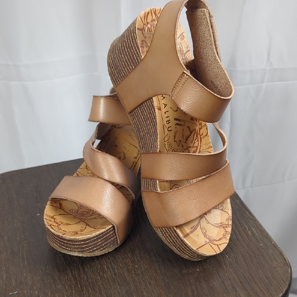 Malibu Brown Strappy Wedge Sandals